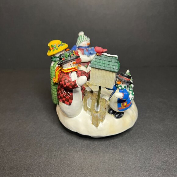 Deb Strain Candle Capper Christmas Holiday Ceramic Snowman Scene Topper 3.75" - Picture 7 of 9